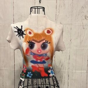 MOF I Scream Colour - Sailor moon crinkle stretch crop tee - ash